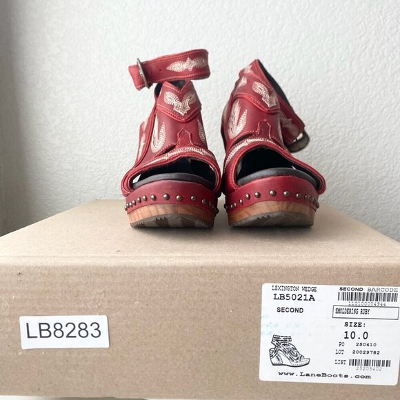 Lane Boots LEXINGTON Womens Red Wedges 10 Western Sandals Cowgirl Wooden Heels - Picture 10 of 11